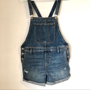 Denim overalls shorts for women
